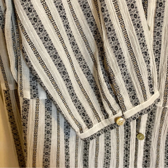 J. Jill Long Sleeve Jacquard Striped Button Front Cotton Peasant Top XL - Picture 7 of 7